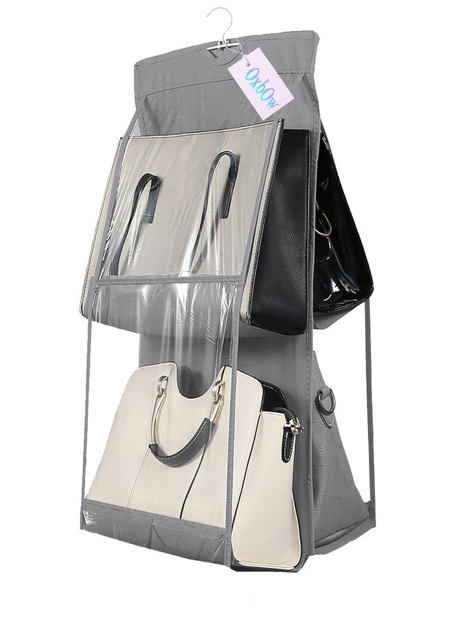 GBMI Handbag Organizer, Bag Organiser for Ladies Handbags, Purse, Clutch, clothes organiser for wardrobe, Purse Organiser With Hanger, Women, Non-Woven (4 Pocket- 75 X 35 X 35 Cm (Pack Of 2), Grey) - Image 2